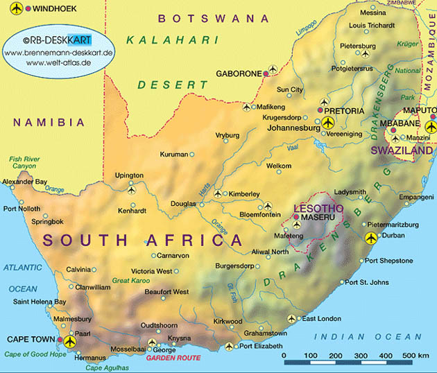 Südliches Afrika - Topografie und Großstädte